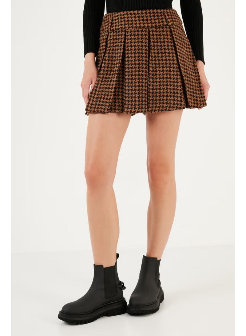 Lela Cotton Wool Blend Pleated Houndstooth Regular Fit Mini Shorts Skirt 611SR00028 - Image 4